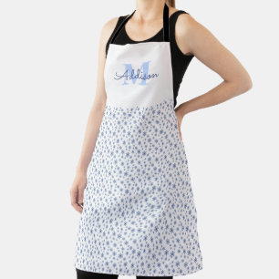 Minimalistic Blue Snowflakes With Name Monogram Apron