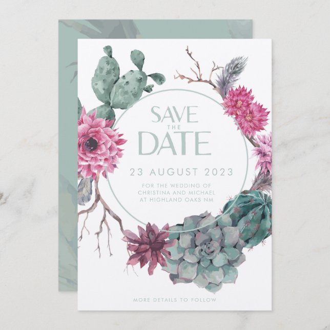  Minimalistic Boho Cactus Desert Wedding  Invitation (Front/Back)