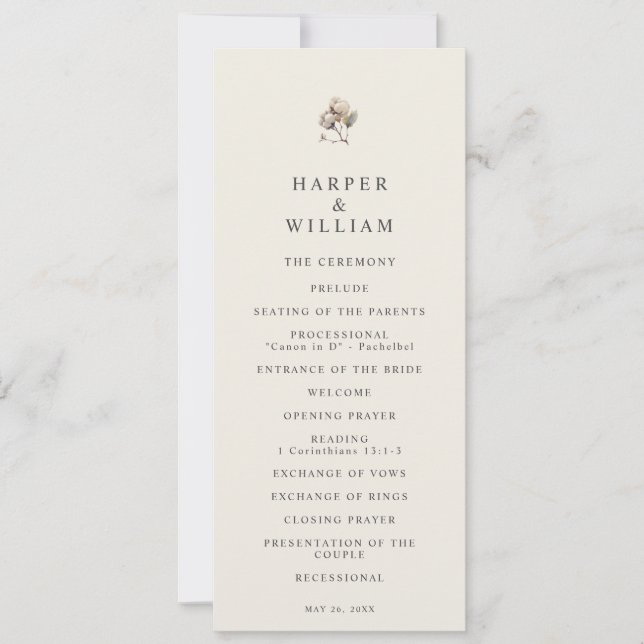 minimalistic boho cotton twig wedding program invitation (Front)