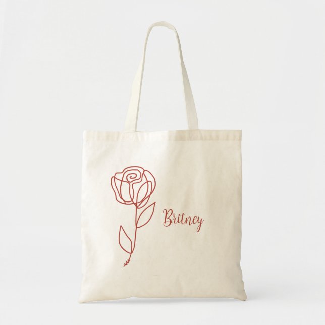 Minimalistic Boho Rose With Custom Name Tote Bag (Front)