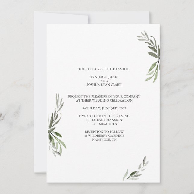 Minimalistic Branches Wedding Invitation (Front)