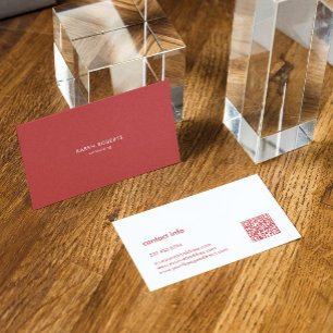 Minimalistic Burned Red Linen White Typography Business Card