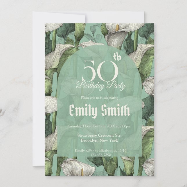 Minimalistic Call Lilies Charm Happy Birthday Invitation (Front)