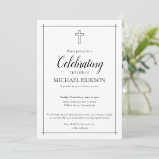 Minimalistic Celebration of Life Latin Cross Invitation