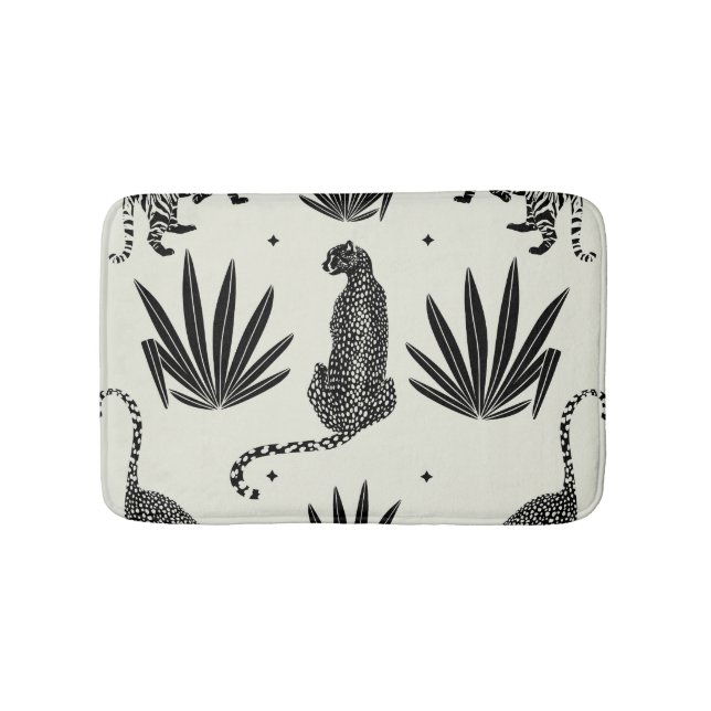 Minimalistic Cheetah Illustration Vintage Bath Mat (Front)