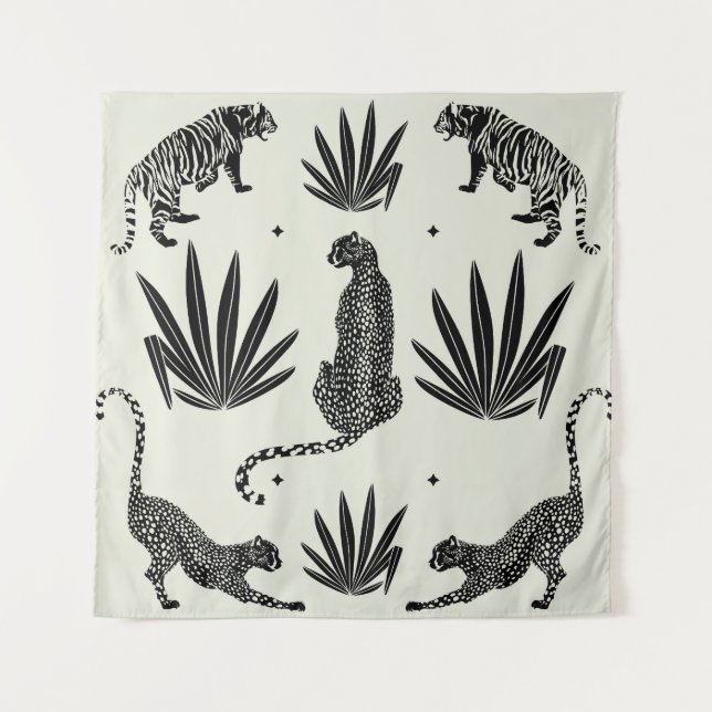 Minimalistic Cheetah Illustration Vintage Tapestry (Front)