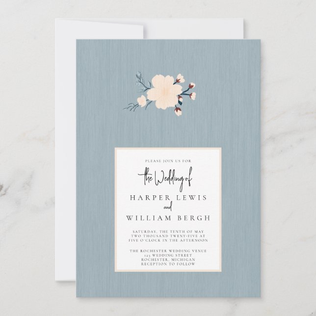 Minimalistic cherry flower japandi wedding invitation (Front)
