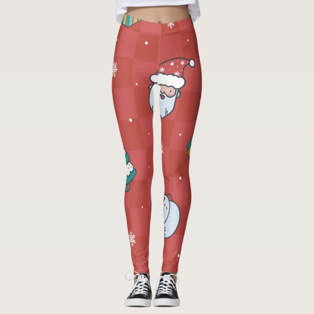 Minimalistic Christmas: Red Seamless Design. Leggings (Front)