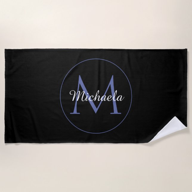 Minimalistic circle modern monogram initial name beach towel (Front)