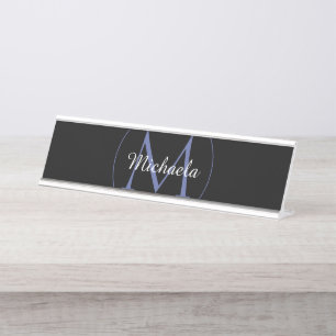 Minimalistic circle modern monogram initial name desk name plate