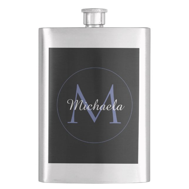 Minimalistic circle modern monogram initial name hip flask (Front)
