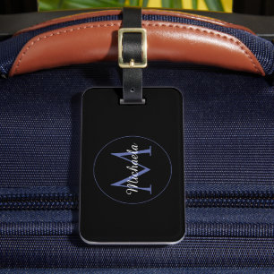 Minimalistic circle modern monogram initial name luggage tag