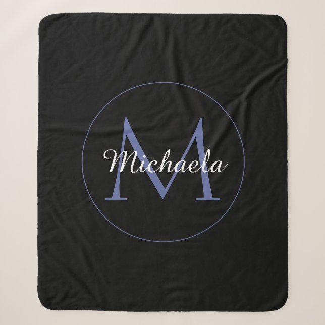 Minimalistic circle modern monogram initial name sherpa blanket (Front)