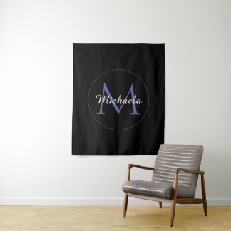 Minimalistic circle modern monogram initial name tapestry