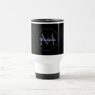 Minimalistic circle modern monogram initial name travel mug