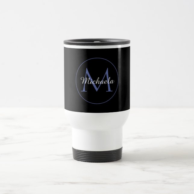 Minimalistic circle modern monogram initial name travel mug (Center)