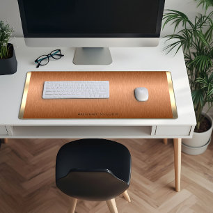 Minimalistic copper brown and gold monogram desk mat