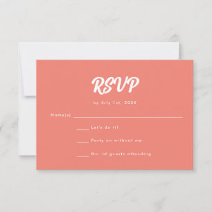 Minimalistic Coral Pink Script Wedding  RSVP Card