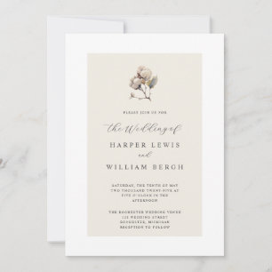 minimalistic cotton branch wedding invitation