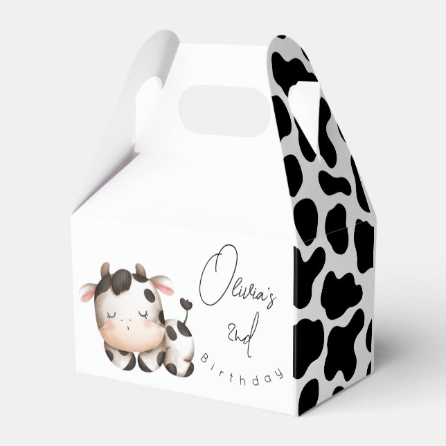 Minimalistic cow gender neutral birthday  favour box (Front Side)