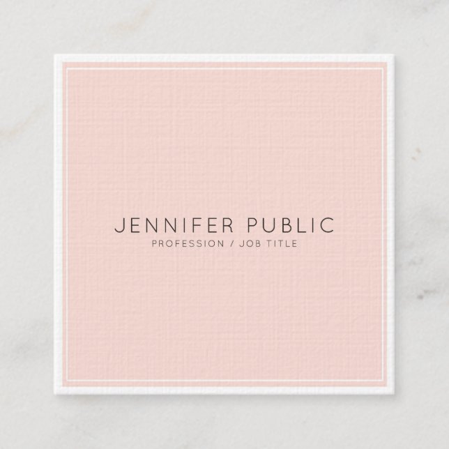 Minimalistic Creative Monogram Trendy Pink Luxury Square Business Card (Front)