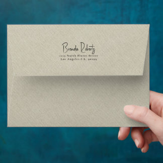 Minimalistic Crem Linen texture Black Typography Envelope