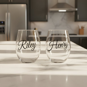 Minimalistic Custom Couple Names Script Stemless Wine Glass
