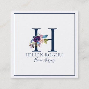 Minimalistic custom floral monogram square business card