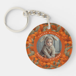 Minimalistic Custom Lilies Themed Birthday Party Key Ring