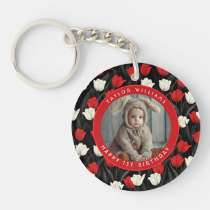 Minimalistic Custom Tulip Floral 60Th Birthday Key Ring