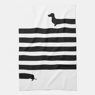 Minimalistic Dachshund silhouette - black on white Tea Towel