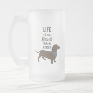 Minimalistic Dachshund Silhouette custom quote Frosted Glass Beer Mug