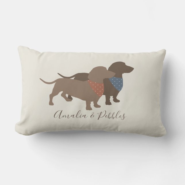 Minimalistic Dachshund Silhouettes and dogs' names Lumbar Cushion (Front)