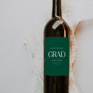 Minimalistic Dark Green Graduation Party Congrats Wine Label