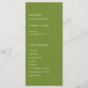 Minimalistic Dark Olive Green Wedding Ceremony Programme