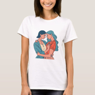 Minimalistic Drawing Cute Lesbian Couple T-Shirt