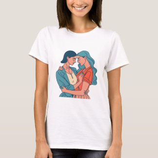 Minimalistic Drawing Cute Lesbian Couple T-Shirt