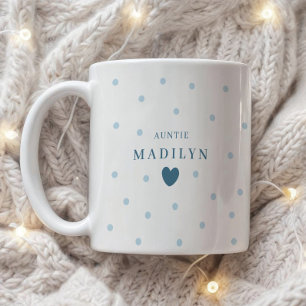 Minimalistic Dusty Blue Auntie Name Polka Dot Coffee Mug