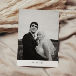 Minimalistic Elegant Black & White Wedding Photo Thank You Card