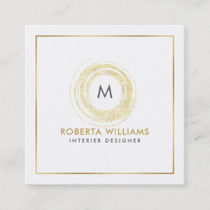 Minimalistic Elegant Gold Circle Monogram Square Business Card