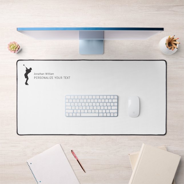    Minimalistic Elegant Golf Player Add Name White Desk Mat (Office 1)