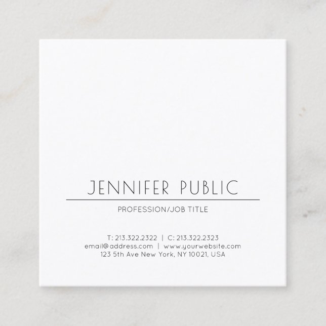 Minimalistic Elegant Modern Plain Trendy Luxury Square Business Card (Front)