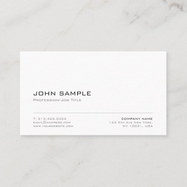 Minimalistic Elegant Modern White Plain Business Card (Front)