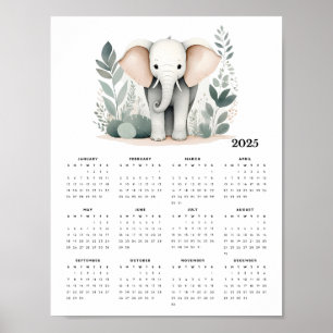 Minimalistic Elephant Boho 2025 Wall Calendar Poster