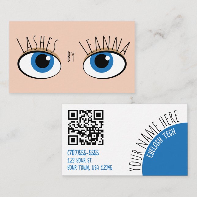 Minimalistic eyes and lashes eyelash tech  business card (Front/Back)