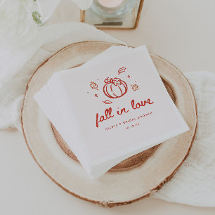Minimalistic "Fall in Love" Autumn Bridal Shower Napkin