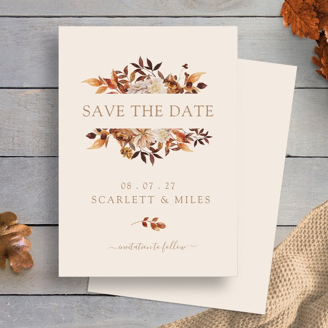 Minimalistic Fall Terracotta Leaves Flat Save The Date (Simple Minimalistic Fall Terracotta Leaves Flat Save The Date by Painted Paperie
)