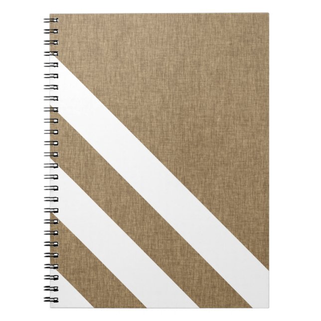 Minimalistic Faux Burlap White Stripes Spiral Notebook (Front)