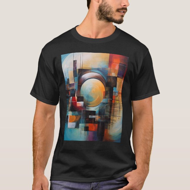 Minimalistic Geometric Patterns in an Abstract Oil T-Shirt (Front)