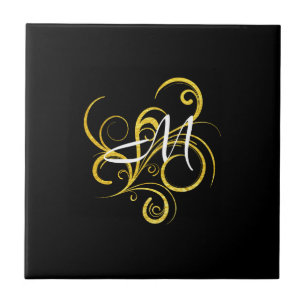 Minimalistic Gold Black Monogram Tile